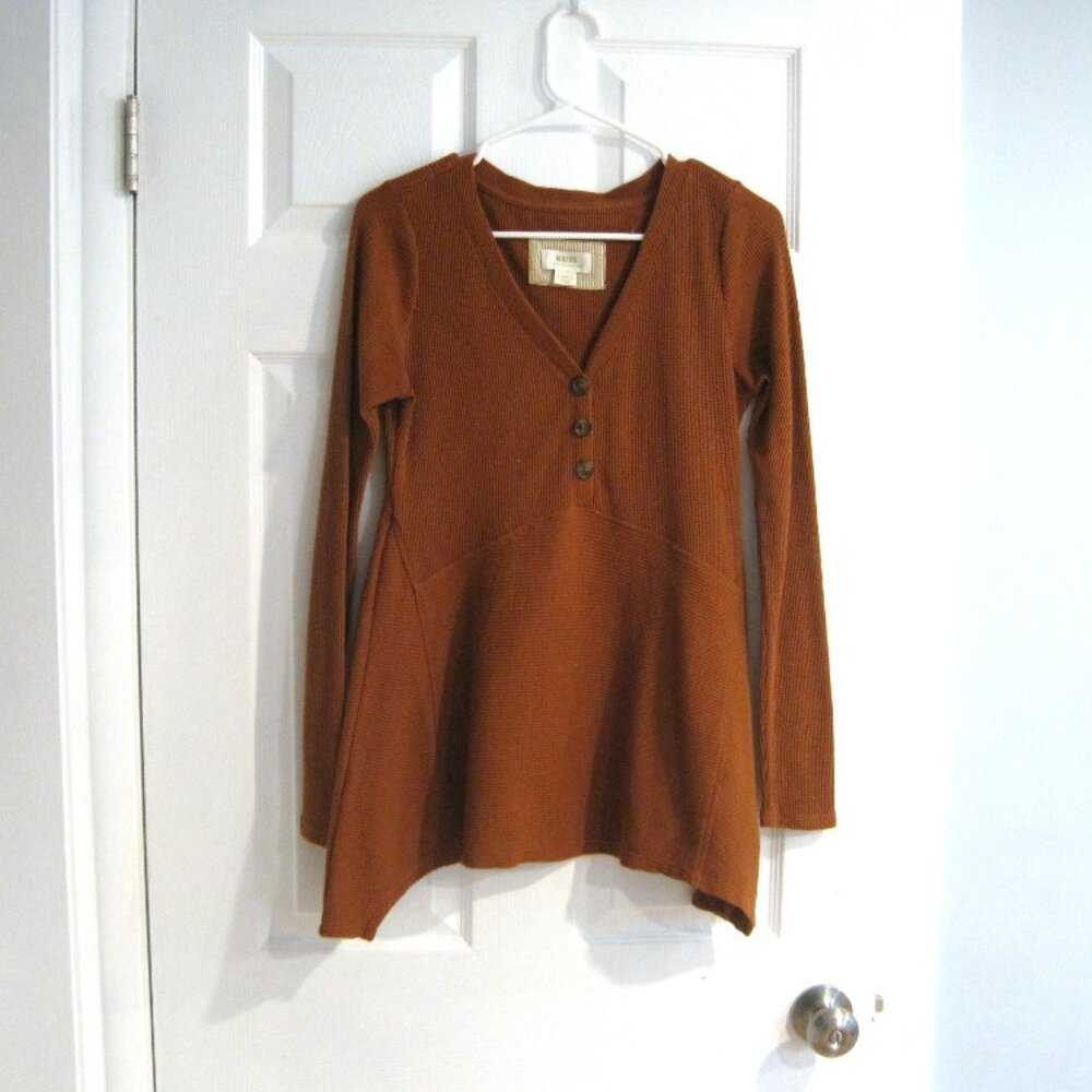Anthropologie Maeve Eliza Henley Babydoll Tunic Size XS Burnt Orange Waffleknit - Picture 3 of 8
